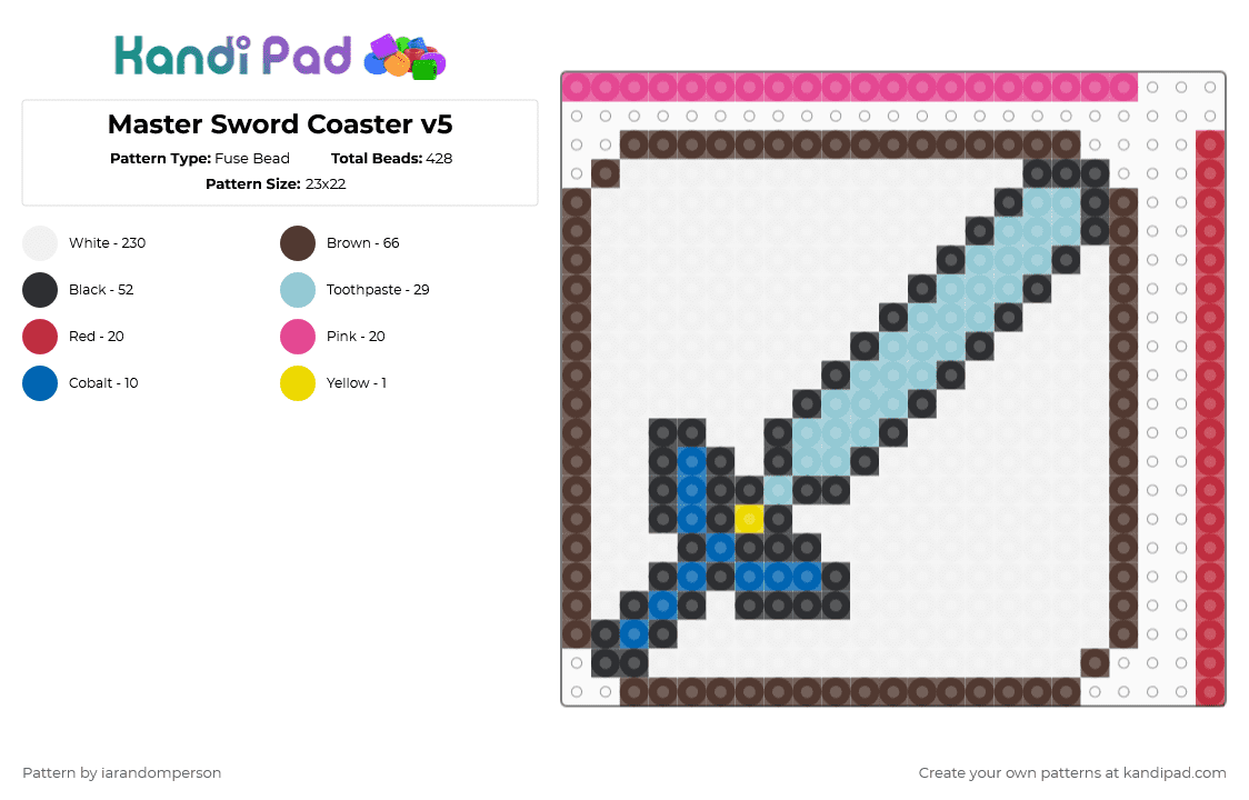 Master Sword Coaster v5 - Fuse Bead Pattern by iarandomperson on Kandi Pad - brown, light blue, white