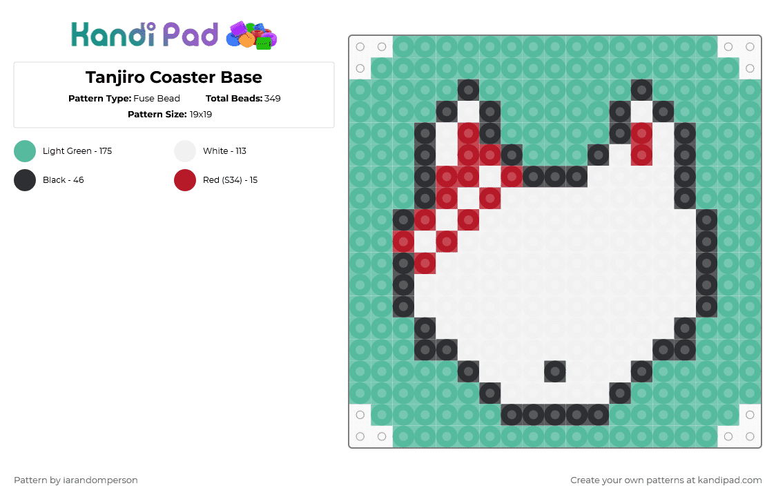 Tanjiro Coaster Base - Fuse Bead Pattern by iarandomperson on Kandi Pad - teal