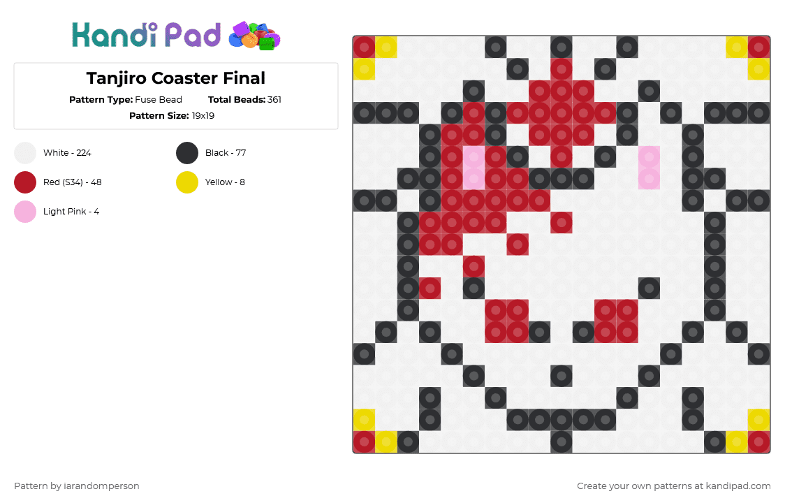 Tanjiro Coaster Final - Fuse Bead Pattern by iarandomperson on Kandi Pad - red, white