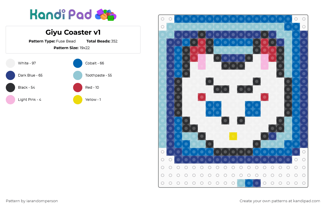 Giyu Coaster v1 - Fuse Bead Pattern by iarandomperson on Kandi Pad - blue, light blue
