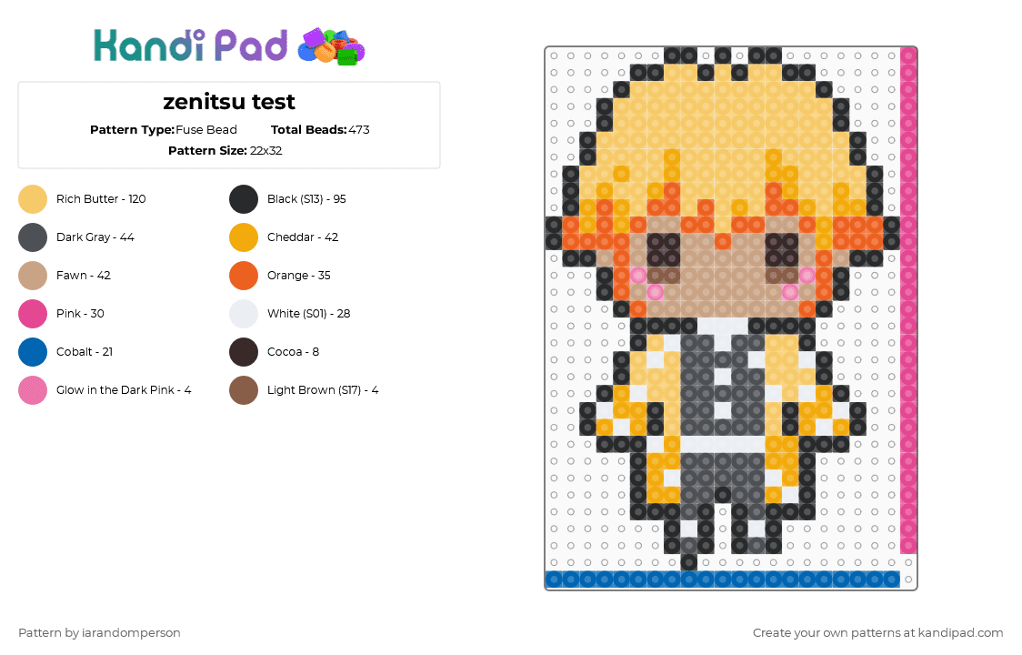 zenitsu test - Fuse Bead Pattern by iarandomperson on Kandi Pad - yellow,orange,beige,gray