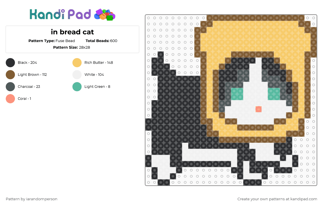 in bread cat - Fuse Bead Pattern by iarandomperson on Kandi Pad - tan,yellow