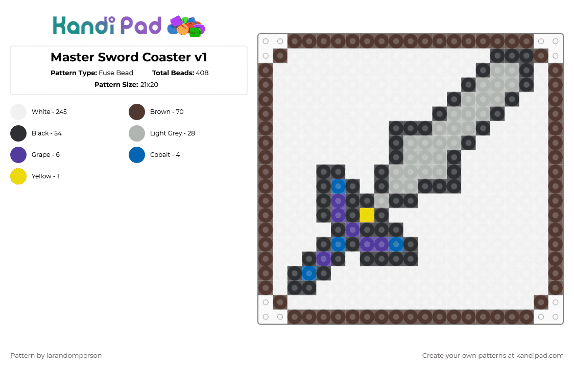 Master Sword Coaster v1 - Fuse Bead Pattern by iarandomperson on Kandi Pad - white,brown,beige
