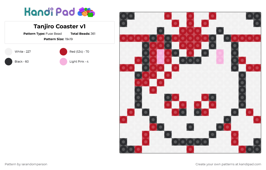 Tanjiro Coaster v1 - Fuse Bead Pattern by iarandomperson on Kandi Pad - red, white