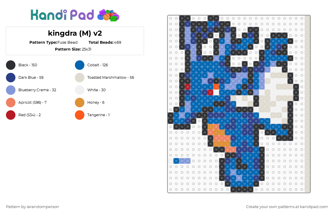 kingdra (M) v2 - Fuse Bead Pattern by iarandomperson on Kandi Pad - beige, blue