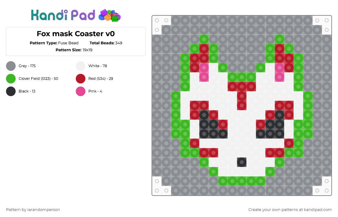 Fox mask Coaster v0 Fuse Bead Pattern - Kandi Pad | Kandi Patterns ...