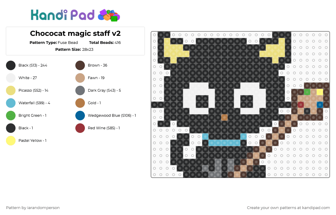 Chococat magic staff v2 - Fuse Bead Pattern by iarandomperson on Kandi Pad - black,yellow,brown,beige