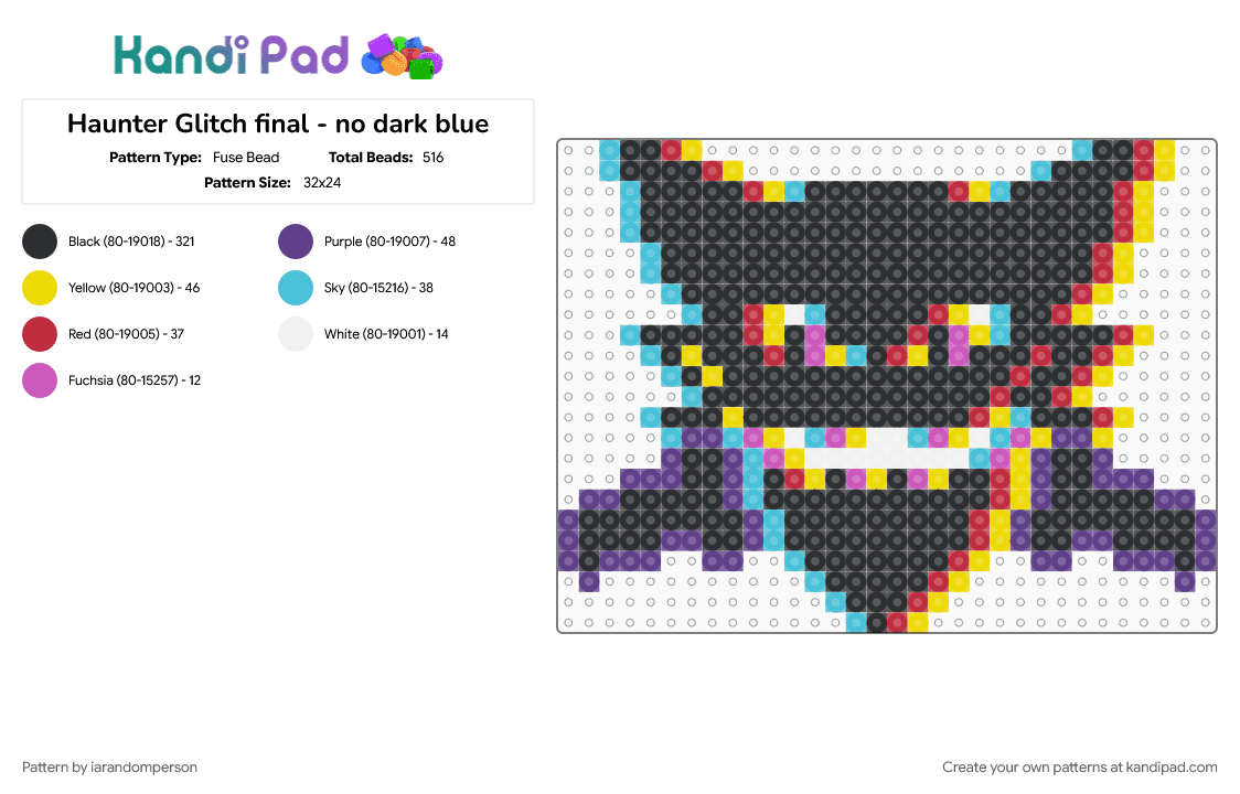 Haunter Glitch final - no dark blue - Fuse Bead Pattern by iarandomperson on Kandi Pad - black, colorful, purple, red