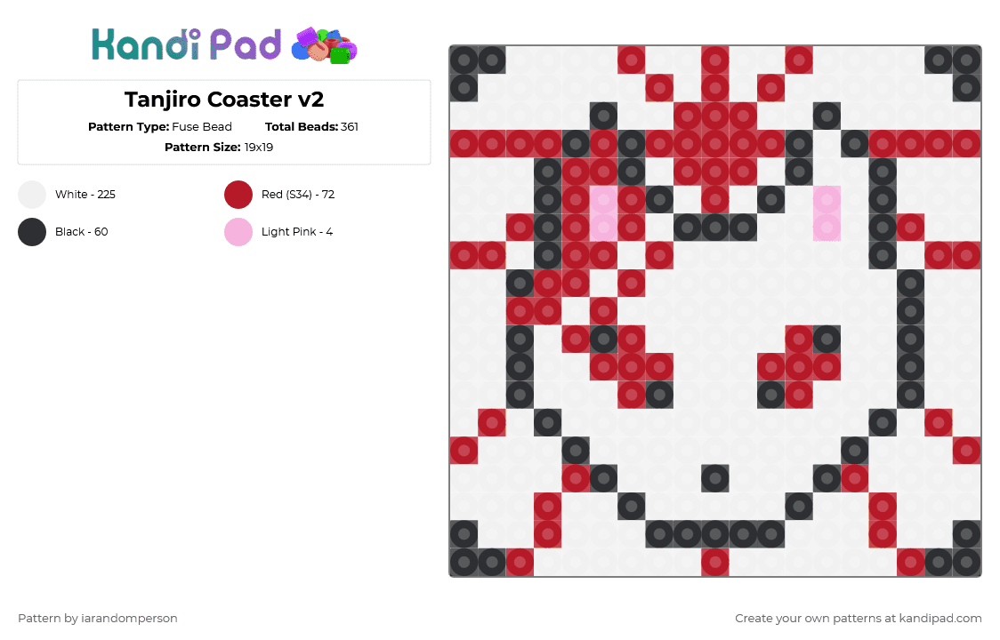 Tanjiro Coaster v2 - Fuse Bead Pattern by iarandomperson on Kandi Pad - red, white