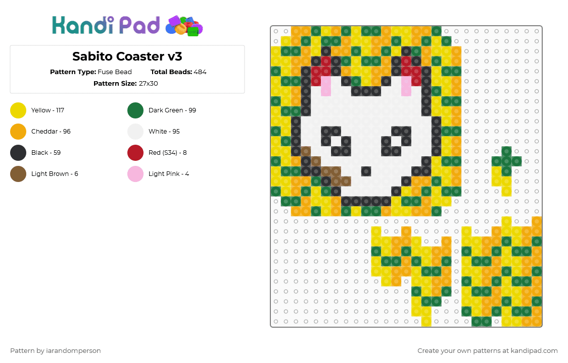Sabito Coaster v3 - Fuse Bead Pattern by iarandomperson on Kandi Pad - green, orange, yellow