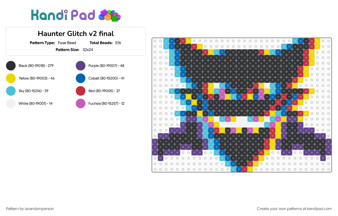 Haunter Glitch v2 final - Fuse Bead Pattern by iarandomperson on Kandi Pad - black, colorful, light blue, red
