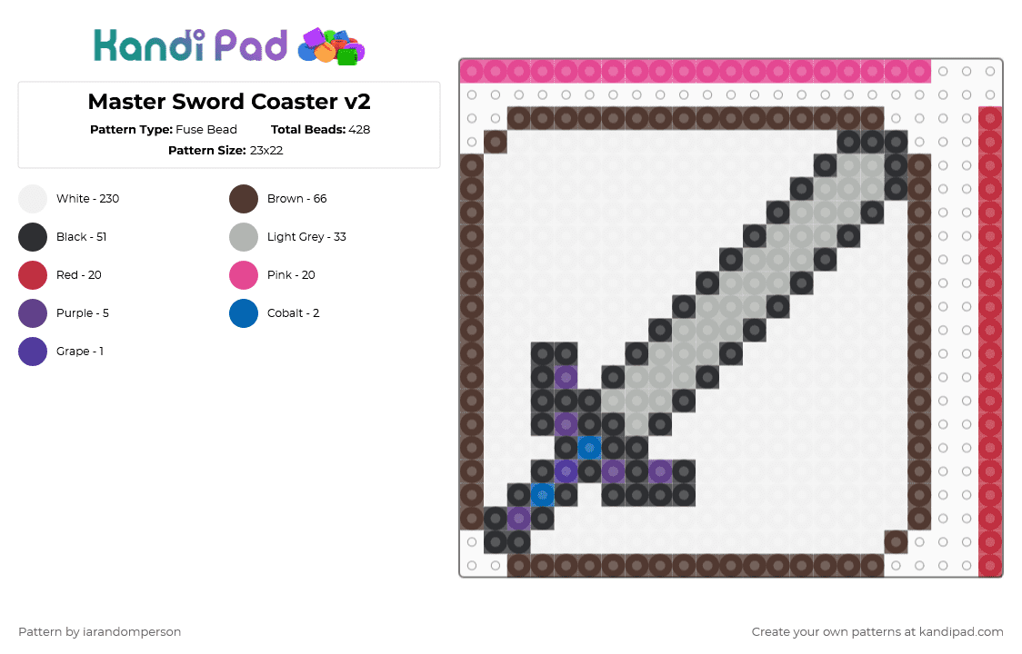 Master Sword Coaster v2 - Fuse Bead Pattern by iarandomperson on Kandi Pad - beige, brown, white