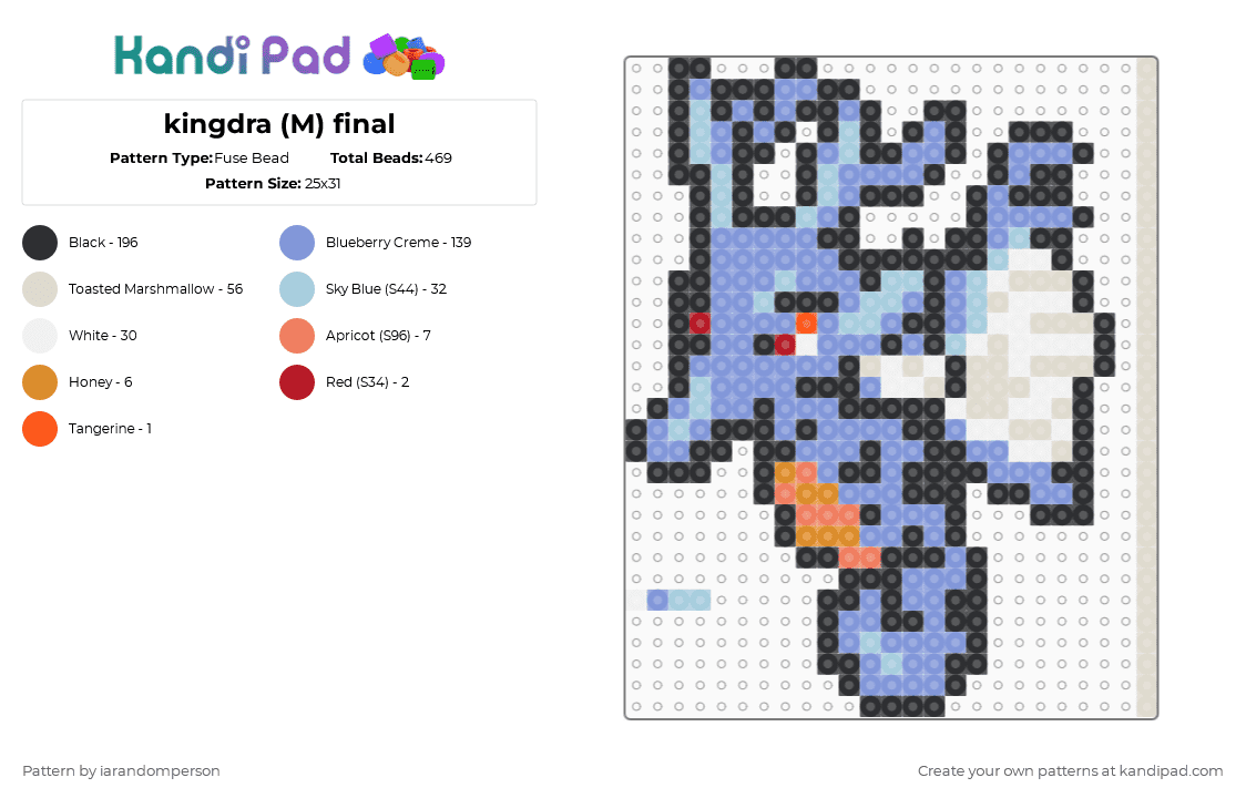 kingdra (M) final - Fuse Bead Pattern by iarandomperson on Kandi Pad - light blue