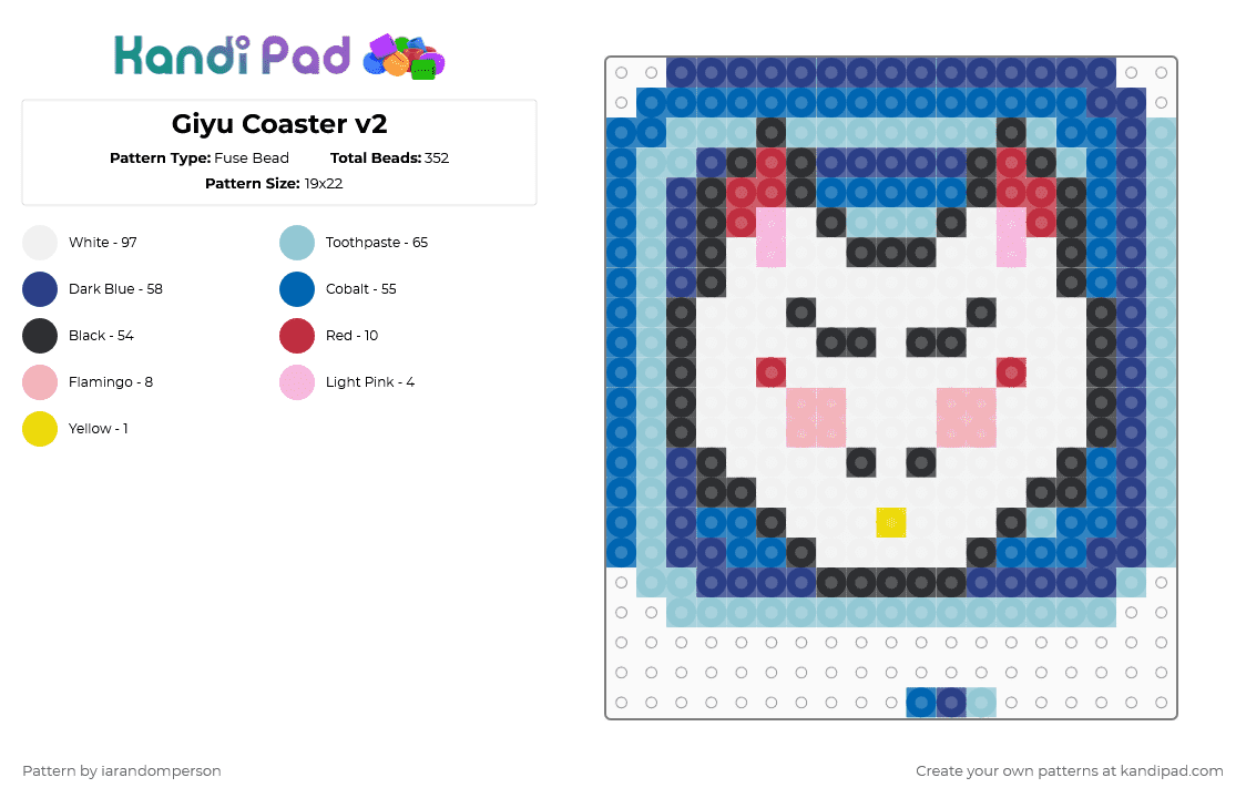 Giyu Coaster v2 - Fuse Bead Pattern by iarandomperson on Kandi Pad - blue, light blue