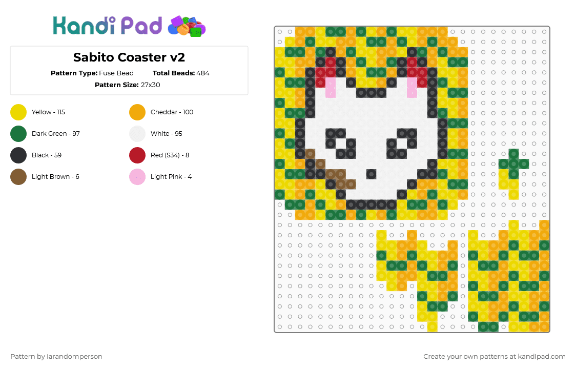 Sabito Coaster v2 - Fuse Bead Pattern by iarandomperson on Kandi Pad - green, orange, yellow