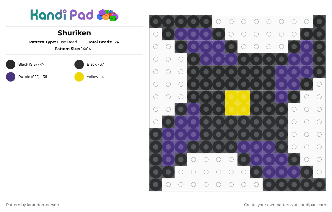 Shuriken - Fuse Bead Pattern by iarandomperson on Kandi Pad - black, purple