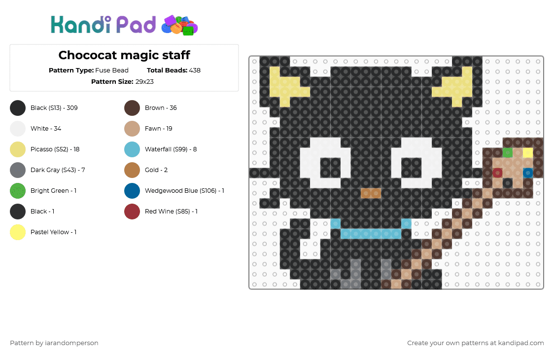 Chococat magic staff - Fuse Bead Pattern by iarandomperson on Kandi Pad - black,yellow,brown,beige