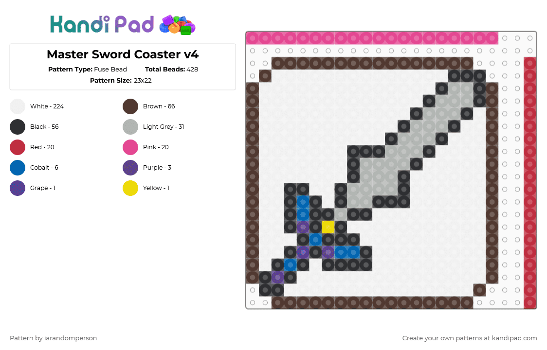Master Sword Coaster v4 - Fuse Bead Pattern by iarandomperson on Kandi Pad - 