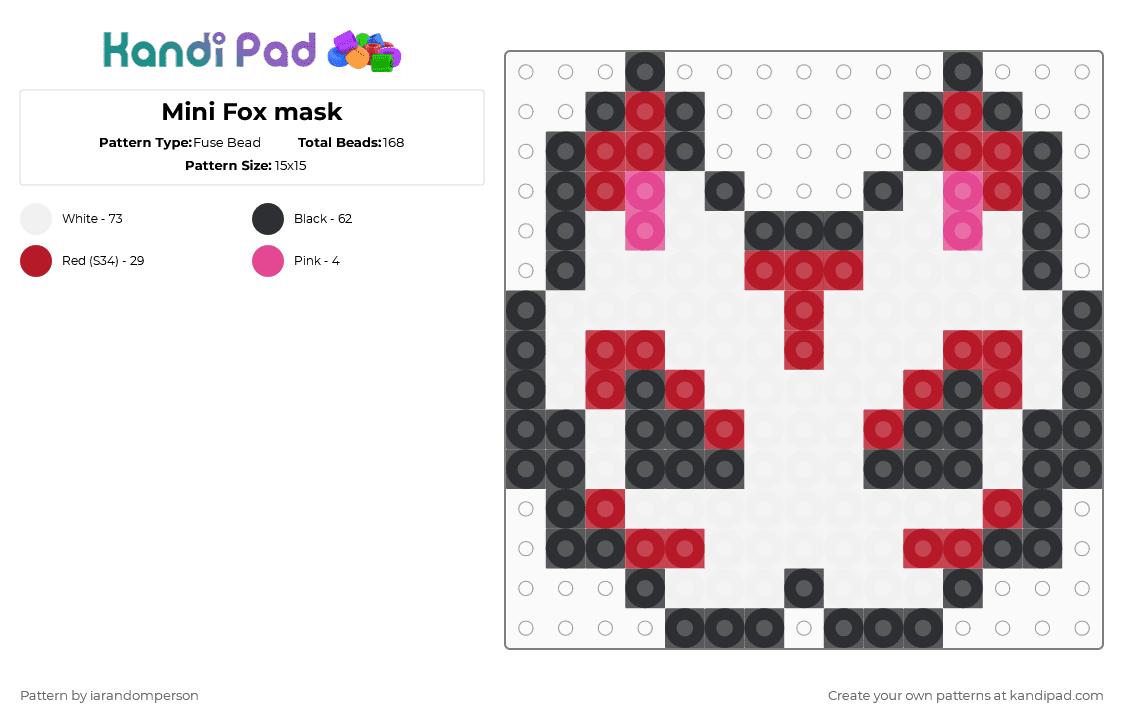 Mini Fox mask - Fuse Bead Pattern by iarandomperson on Kandi Pad - white,red
