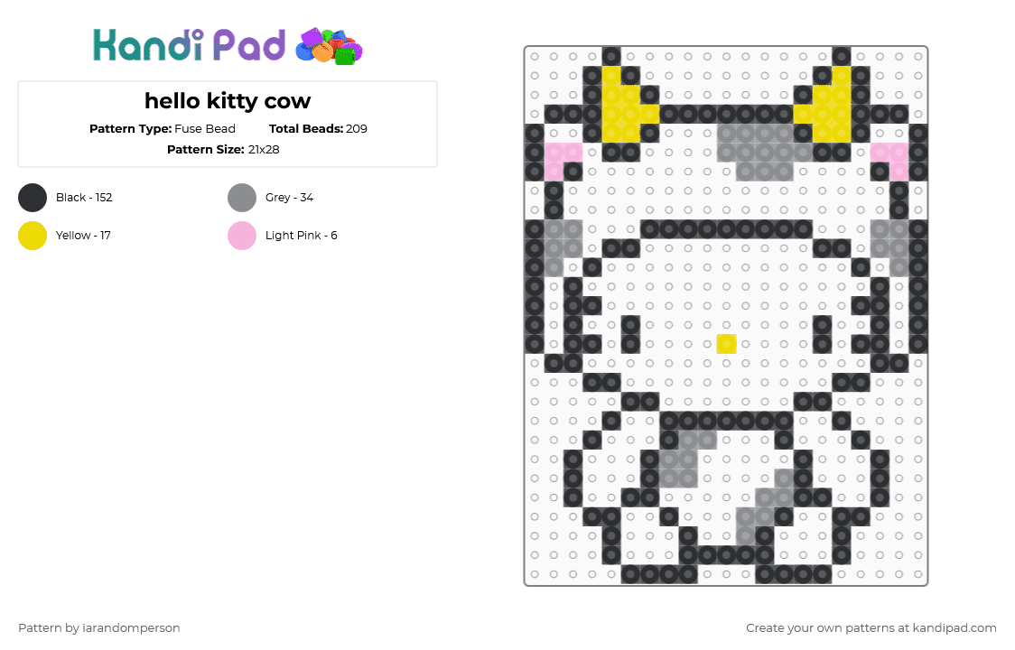 hello kitty cow - Fuse Bead Pattern by iarandomperson on Kandi Pad - black,gray