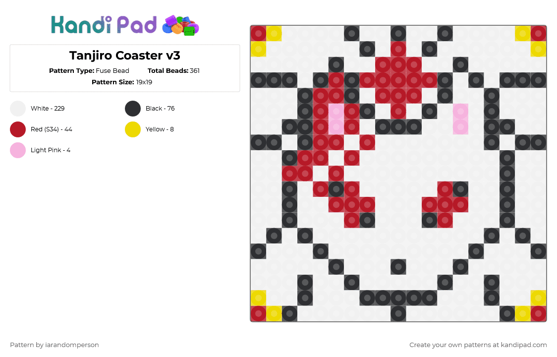 Tanjiro Coaster v3 - Fuse Bead Pattern by iarandomperson on Kandi Pad - red, white