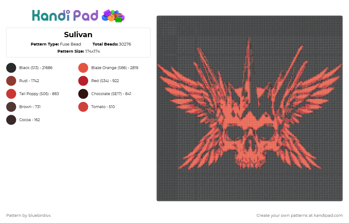 Sulivan - Fuse Bead Pattern by bluebird44 on Kandi Pad - black,red