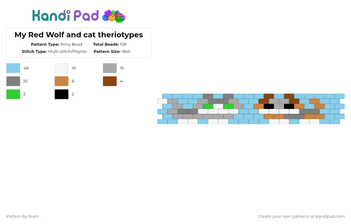 My Red Wolf and cat theriotypes - Pony Bead Pattern by fearn on Kandi Pad - light blue,beige