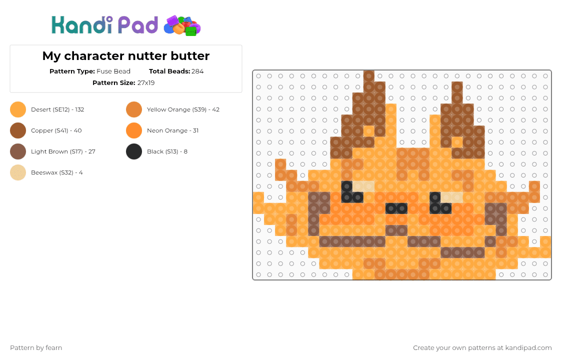 My character nutter butter - Fuse Bead Pattern by fearn on Kandi Pad - orange