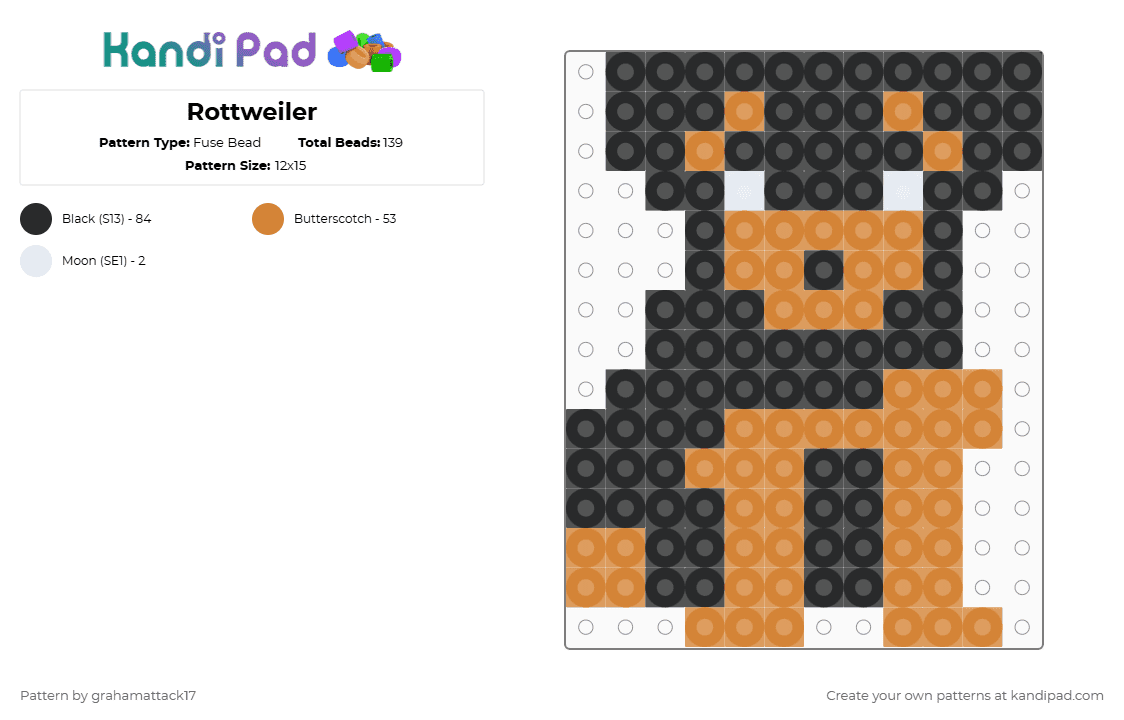 Rottweiler - Fuse Bead Pattern by grahamattack17 on Kandi Pad - orange,dog,rottweiler,rotty