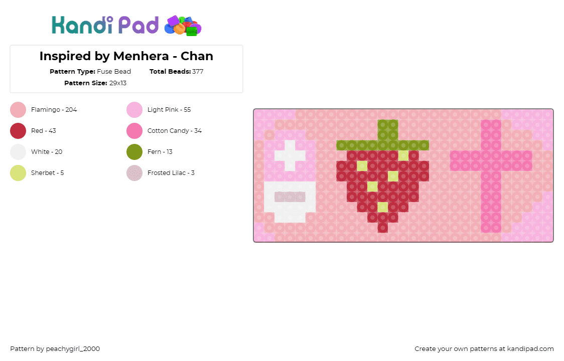 Inspired by Menhera - Chan - Fuse Bead Pattern by peachygirl_2000 on Kandi Pad - menhera chan,manga,strawberry,cross,edgy,cute culture,soft pink