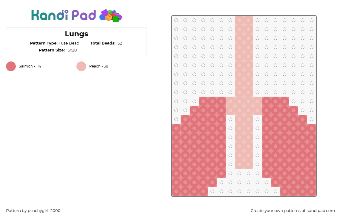 Lungs  - Fuse Bead Pattern by peachygirl_2000 on Kandi Pad - lungs,anatomy,body,educational,human,biology,pink