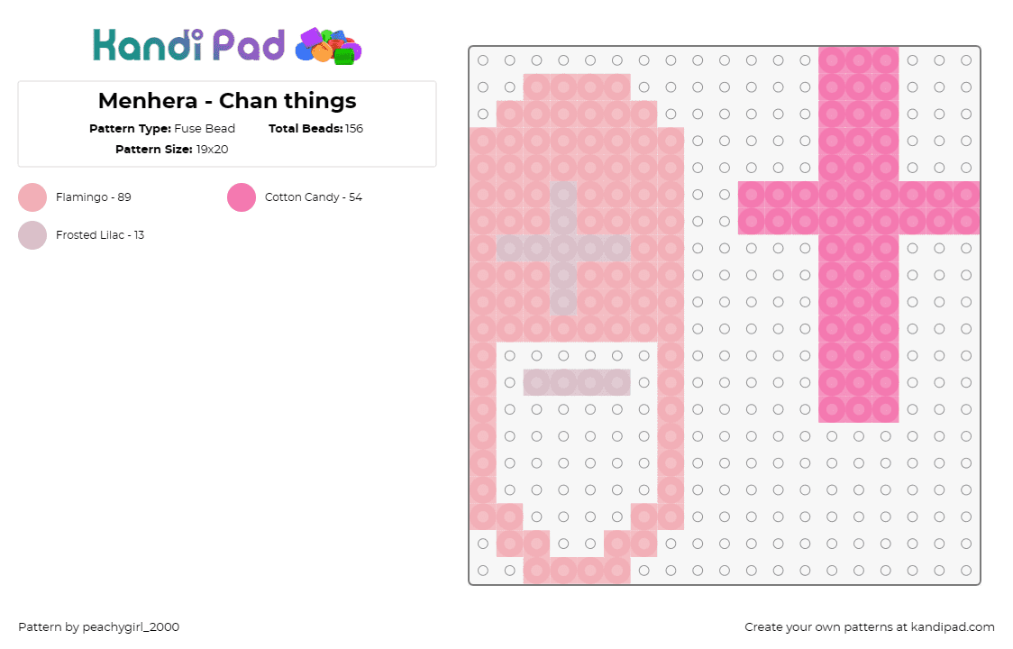 Menhera - Chan things - Fuse Bead Pattern by peachygirl_2000 on Kandi Pad - menhera chan,manga,cross,icon,pop culture,pink,soft,anime,light pink