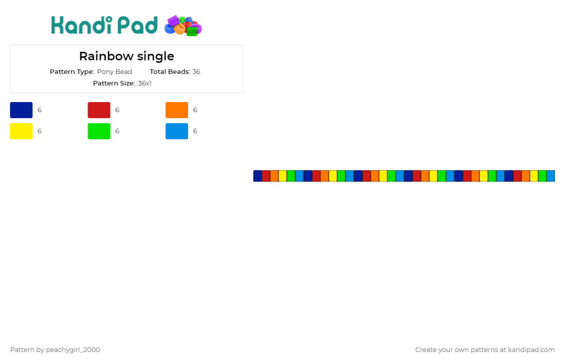 Rainbow single - Pony Bead Pattern by peachygirl_2000 on Kandi Pad - rainbow,single,bracelet,cuff,diversity,joy,bold,linear,positivity