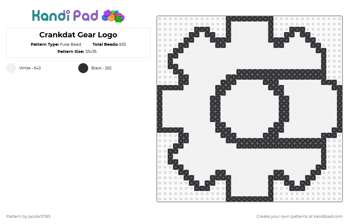 Crankdat Gear Logo - Fuse Bead Pattern by jeradubz on Kandi Pad - crankdat,music,black,white,gear,logo,dj,edm,dubstep