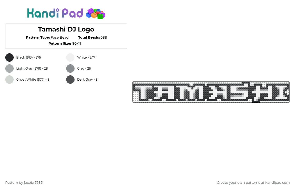 Tamashi DJ Logo - Fuse Bead Pattern by jeradubz on Kandi Pad - white,tamashi,dj,logo,edm,dubstep