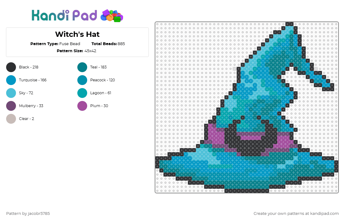 Witch\'s Hat - Fuse Bead Pattern by jeradubz on Kandi Pad - teal,light blue,witch,halloween,spooky,blue,moon,wicked,hat