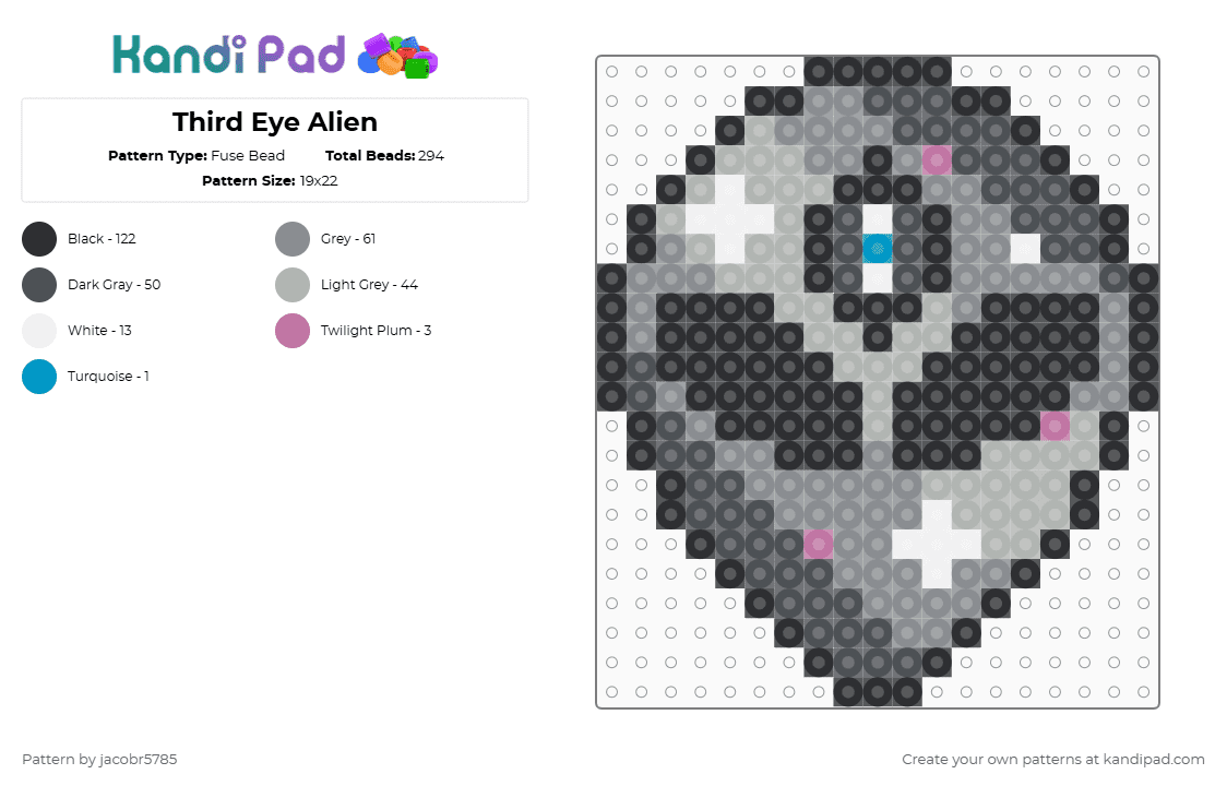 Third Eye Alien - Fuse Bead Pattern by jeradubz on Kandi Pad - alien,eye,psychedelic,extraterrestrial,scifi,gray,beige,third eye,grey,spiritual,rave,festival,trippy