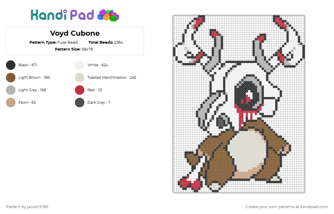 Voyd Cubone - Fuse Bead Pattern by jeradubz on Kandi Pad - beige,tan,voyd,svdden death,cubone,pokemon,spooky,skull,rave,festival