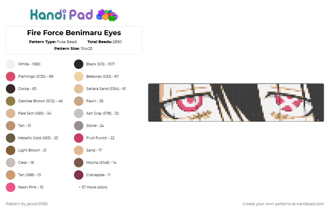 Fire Force Benimaru Eyes - Fuse Bead Pattern by jeradubz on Kandi Pad - white,beige,brown,fire force,benimaru,eyes,anime