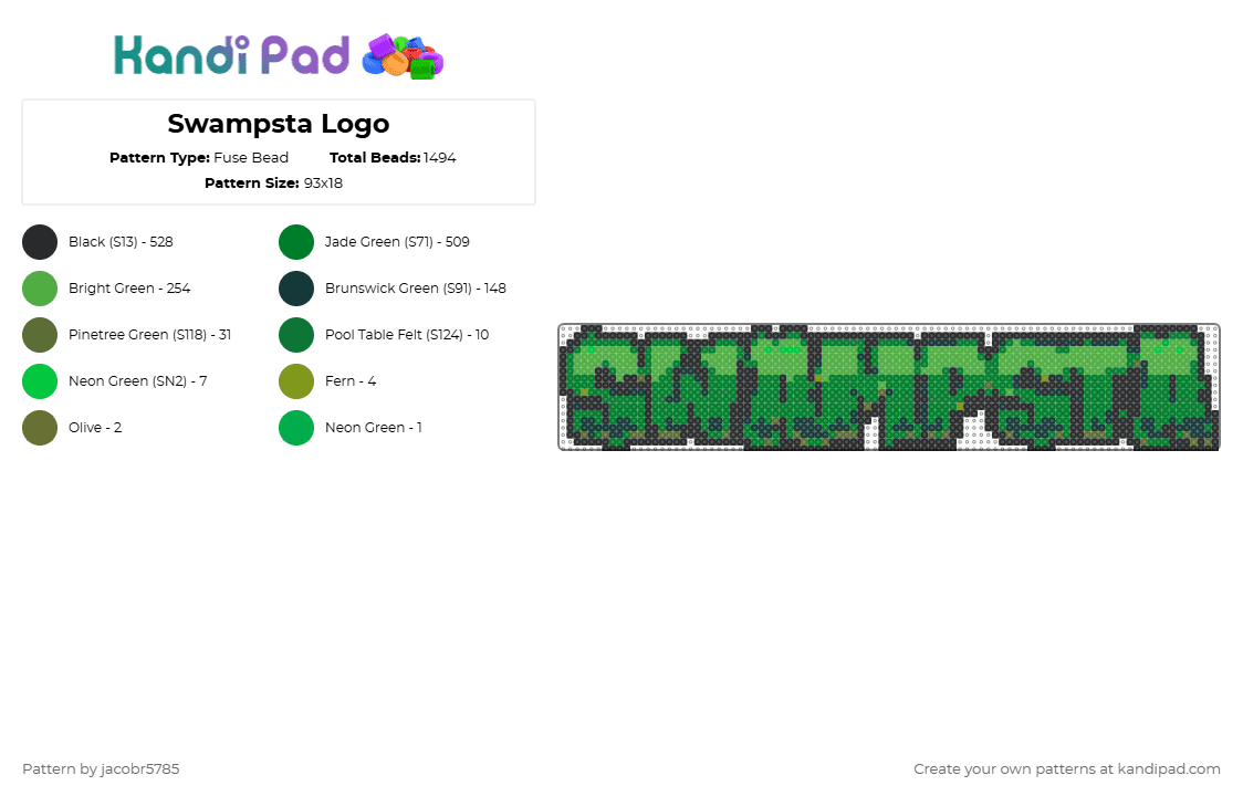 Swampsta Logo - Fuse Bead Pattern by jeradubz on Kandi Pad - green,dj,swampsta,riddim,dubstep,edm,swampsta logo,logo