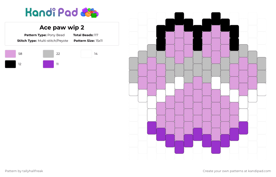 Ace paw - Pony Bead Pattern by tallyhallfreak on Kandi Pad - pink