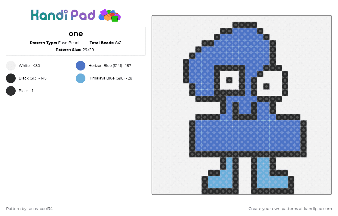 one - Fuse Bead Pattern by tacos_cool34 on Kandi Pad - white,blue