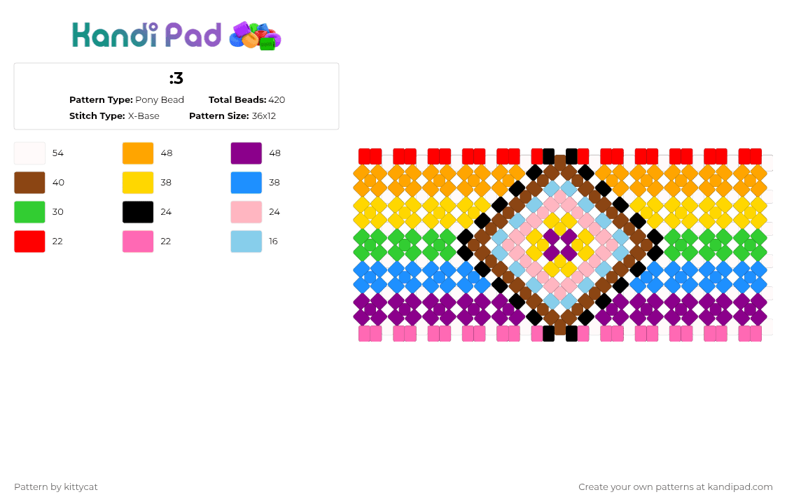 :3 Pony Bead Pattern - Kandi Pad | Kandi Patterns, Fuse Bead Patterns ...