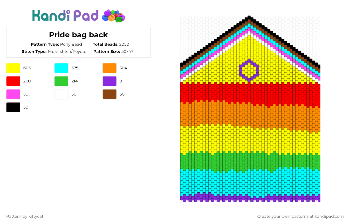 Pride bag back - Pony Bead Pattern by kit_kat on Kandi Pad - light blue,yellow,orange,red