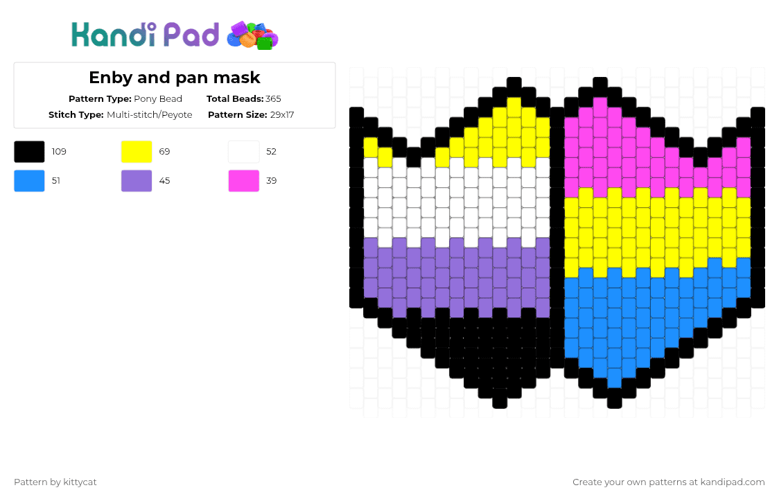 Enby and pan mask - Pony Bead Pattern by kit_kat on Kandi Pad - yellow,light blue