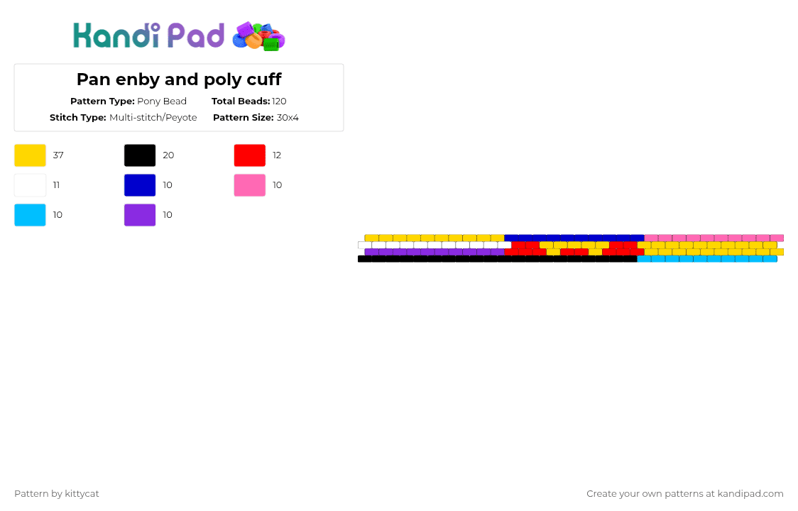 Pan enby and poly cuff - Pony Bead Pattern by kit_kat on Kandi Pad - yellow,purple,pan,enby,polyamorous,non binary,pansexual,frying pan