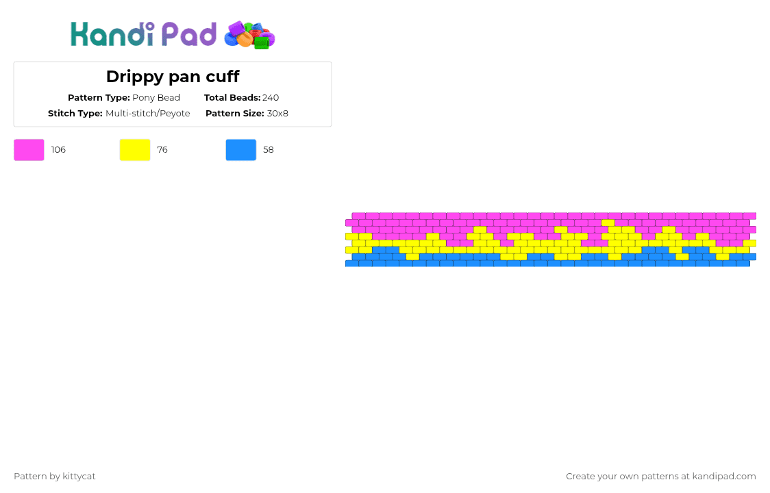 Drippy pan cuff - Pony Bead Pattern by kit_kat on Kandi Pad - pink