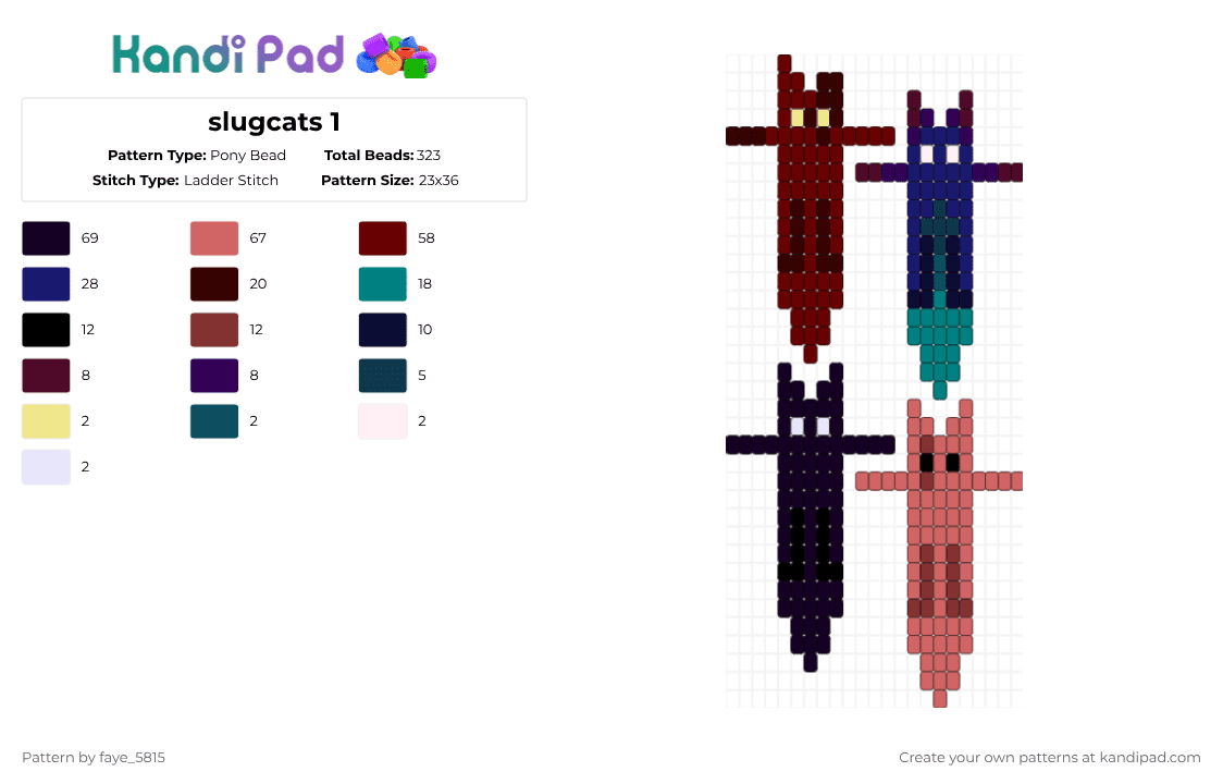 slugcats 1 - Pony Bead Pattern by faye_5815 on Kandi Pad - brown,purple,red,rain world,slugcat,scug