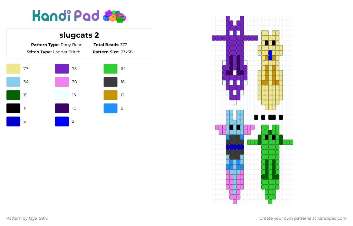 slugcats 2 - Pony Bead Pattern by faye_5815 on Kandi Pad - purple,yellow,green,rain world,slugcat,scug,spearmaster,saint,rivulet,gourmand