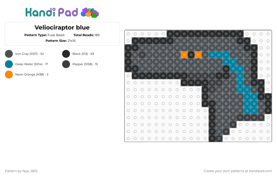 Veliociraptor blue - Fuse Bead Pattern by faye_5815 on Kandi Pad - purple,jurassic park,jurassic world,velociraptor,blue